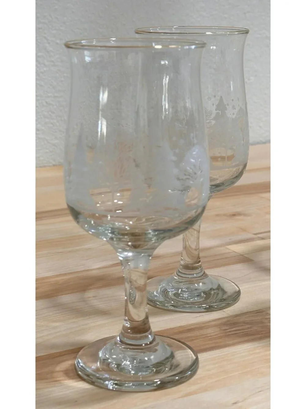 Libbey Christmas White Frosted Pine Trees Goblets Glass Arby's SET OF 5 VINTAGE